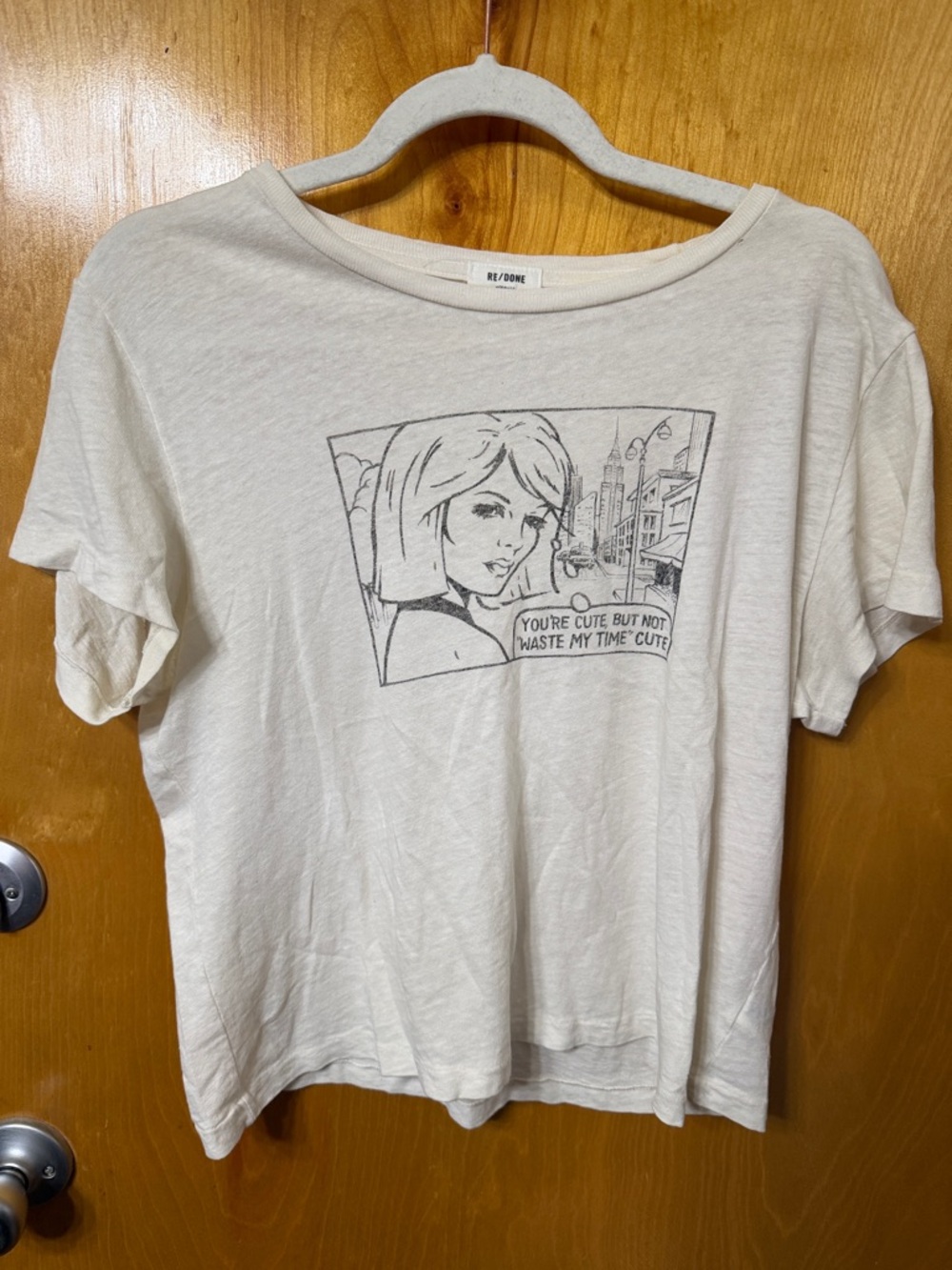 Re/Done Cream Short-Sleeve Comic Panel Tee